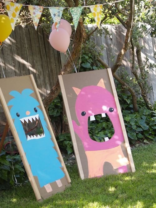 This monster bean bag toss game is a fun outside game for kids 