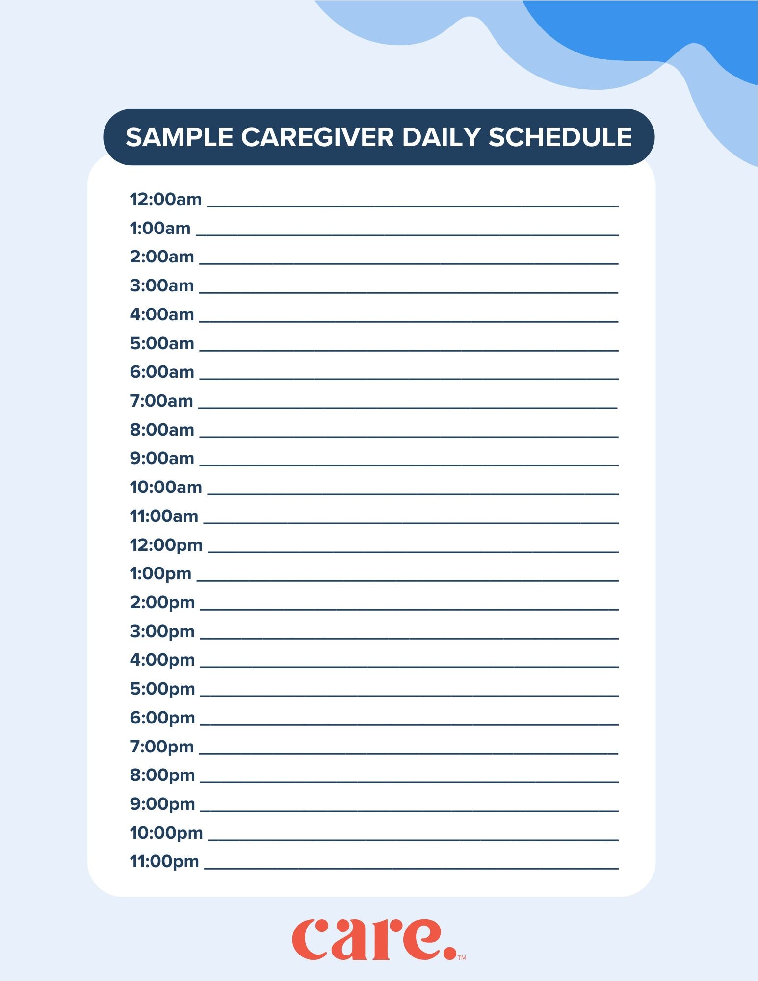 What to include on a daily schedule for adult and senior caregivers