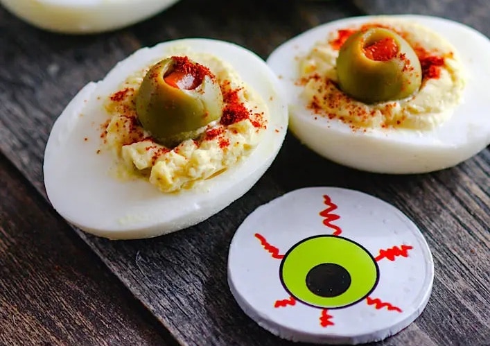 Gluten-free blood shot deviled egg eyeballs