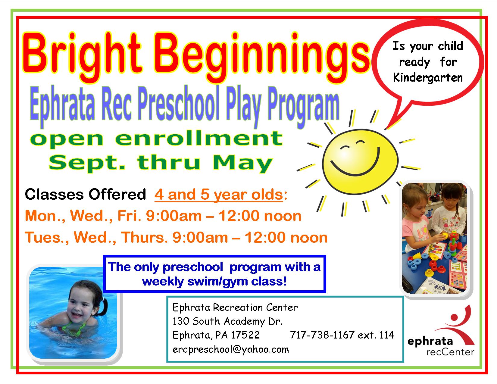 Bright Beginnings Program @ Ephrata Rec Center Logo