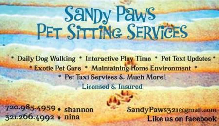 Sandy Paws Pet Sitting Services