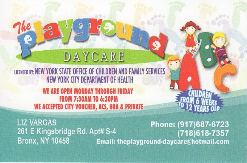 The Playground Daycare Inc. Daycare in Bronx NY Care